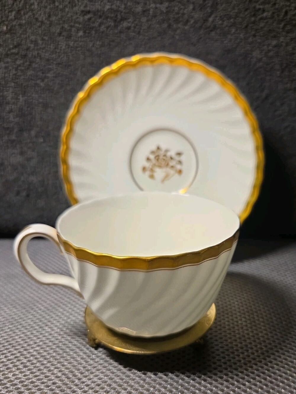 Vntg Minton teacup saucer in the Gold Rose (pattern H4680) design, England